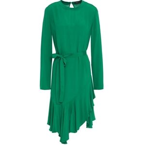 Maje Asymmetric Ruffled Crepe Romea Dress Green Small Party *